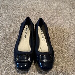 Anne Klein Navy Flats with Glossy Buckle